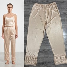 Vintage Kayser Pajama Pants Beige Antron III Nylon Lace Trim Size S Made in USA