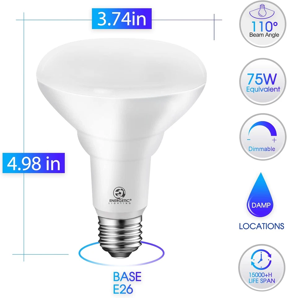 Energetic 12-Pack BR30 Dimmable LED Flood Light Bulbs 11W=75W 5000K Daylight - Image 2 of 4