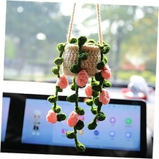 Boho Crochet Hanging Accessories - Cute Plants for Women's Car Mirror Pink
