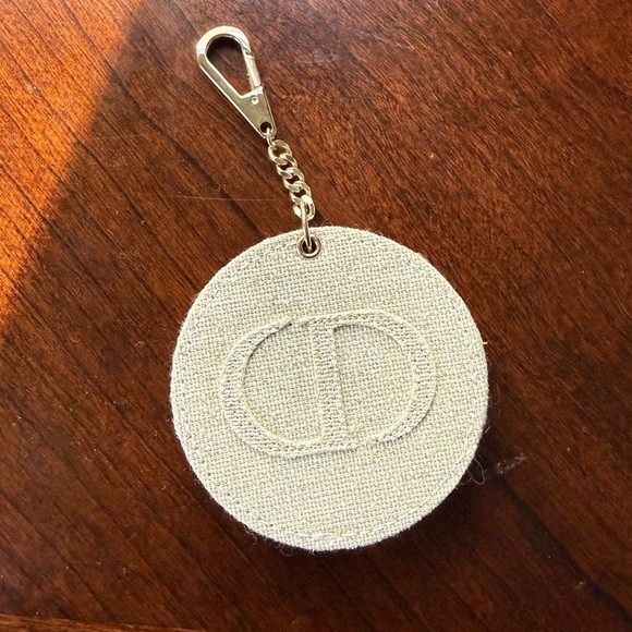 Christian Dior Beige Canvas Round Mirror Keychain Bag Charm thumbnail 2