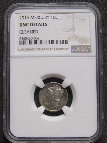 1916 Mercury Dime 10c NGC UNC Details Cleaned (BS)