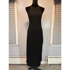 Mango Black Bodycon Midi Dress XS Minimalist Open Back Slit