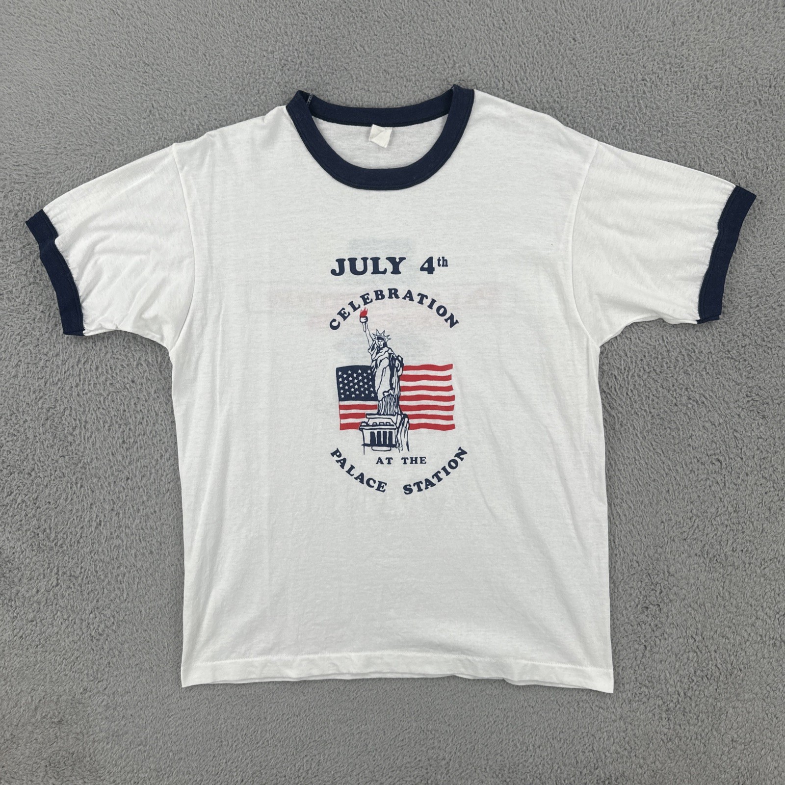 Vintage 80s Palace Station Casino Las Vegas White Ringer Tee