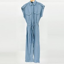 Y2K Rag Bone Light Blue Linen Blend Button-Front Utility Jumpsuit