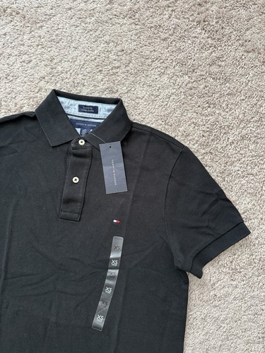 Neu mit Etikett Tommy Hilfiger SS Custom Fit Mesh Poloshirt für Herren schwarz Größe XS - Bild 2 von 8