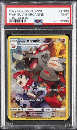 2022 POKEMON SWORD & SHIELD LOST ORIGIN #TG08 FULL ART/HISUIAN ARCANINE PSA 9