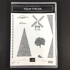 Stampin Up Tulip Fields Stamp Set Flowers Windmill Tree Clouds