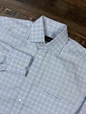 Canali Mens 15/38 Cotton Gingham Blue Button Down Dress Shirt Luxury Italy Made