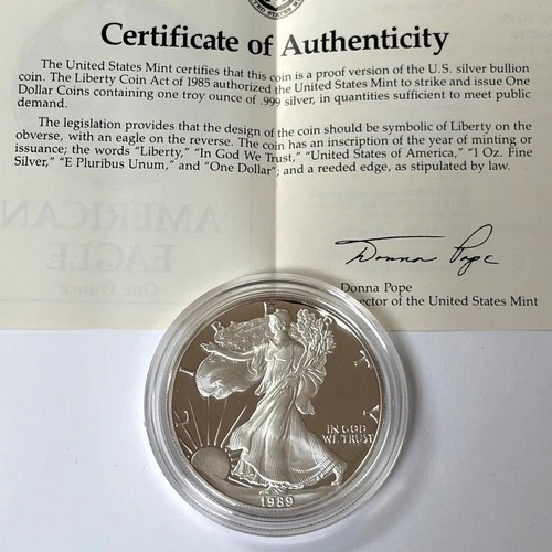 1989-S American Eagle 1 oz Silver Proof Coin (w/Box & CoA)