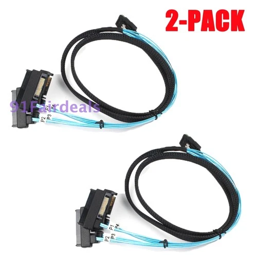 2PCS Mini SAS 36P SFF-8087 to 4 SFF-8482 Connectors With SATA Power Cable 3FT 1M