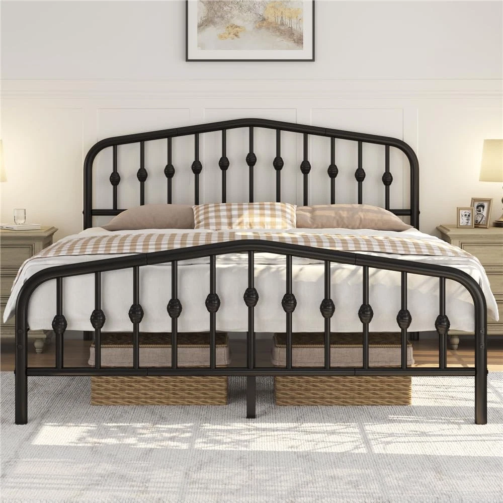 Struttura Letto In Metallo A Piattaforma 22,9 Cm - Telaio Rinforzato Silenzioso, Regge Fino A 1360 Kg, Senza Molle, Nero