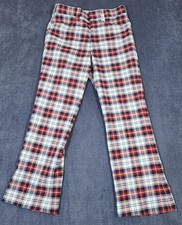 '70s Vtg Broomsticks Glen Oaks Pants Bell Bottom Flair Red Plaid 30 X 28 Measure