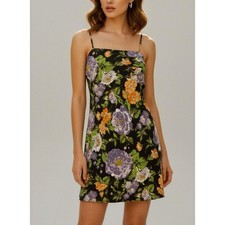 $160 NWT FARM RIO Capri Floral Sleeveless Mini Dress, Black, XS
