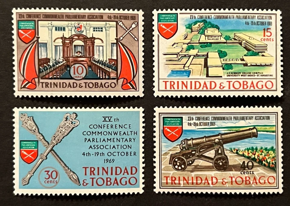Sellos de viaje: estampillas de Trinidad y Tobago Sc #354-367 Conferencia Parlamentaria MOGH. Foto 2 de 4