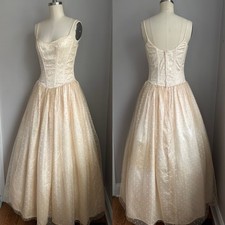 Vintage 90s Champagne Party Dresses Tulle Gold Metallic Gunne Sax Prom Gowns
