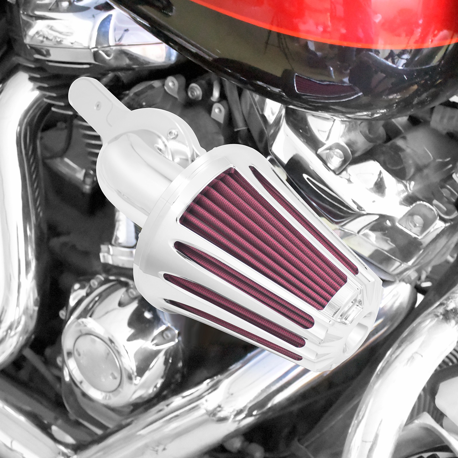 Cone Chrome Air Filter Red Intake For Harley 2018-2025 Softail Breakout Fat Boy