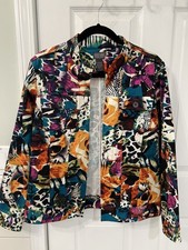 Chicos Additions jacket women  s SZ 1 Mosaic Teal Faun Floral print