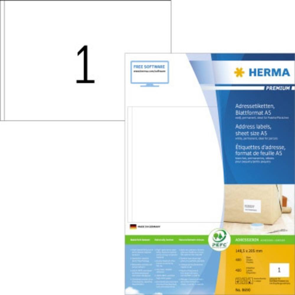 Herma 8690 Étiquettes blanches autocollantes grand format 148.5 x 205 mm | 400 uni.