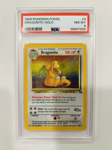 Pokemon Dragonite Fossil Unlimited Holo Rare #4 PSA 8