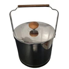 Vintage Atapco Silver MCM Chrome Barware Ice Bucket With Tongs