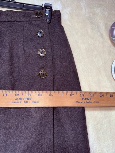 HARVE BENARD Dark Brown Button Front Smooth 100% Wool Wrap Dress Skirt Sz 8 - Picture 5 of 10