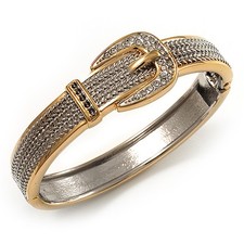 Two Tone Textured 'Buckle' Hinged Bangle Bracelet