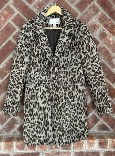 Bar III Womens Small Coat Jacket Mob Wives Leopard Cheetah Print Wool Blend