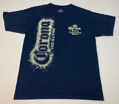 Corona Extra Cozumel Mexico  This Is Living  Logo Blue Cotton T-Shirt Medium EUC