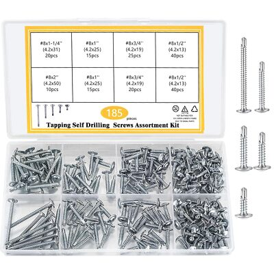#ad 185 Pcs Self Tapping Screws M4.2 Flat Head Self Drilling Screws Phillips Head $9.99