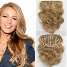 18"1b# Natural Wavy Machine Weft Cap 100% Remy Human Hair Glueless 3/4 Half Wig