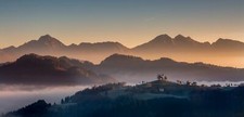 Landscape nature mist mountains village forest fall Custom Gaming Mat Desk