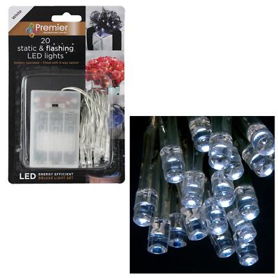 Premier 20 Statische Und Blinkende LED Batterie Innen Lights On Klar Kabel -