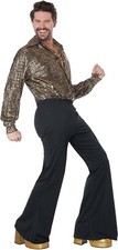 70's Disco Guy Gold Dancer Retro Fever Fancy Dress Up Halloween Adult Costume