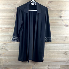 Susan Graver Womens Cardigan 3/4 Sleeve Collar Liquid Knit Black Floral Trim MP