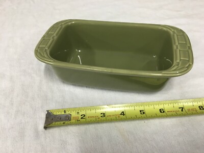 Longaberger Pottery Sage Mini Loaf Bread Pan Dish Woven Traditions 