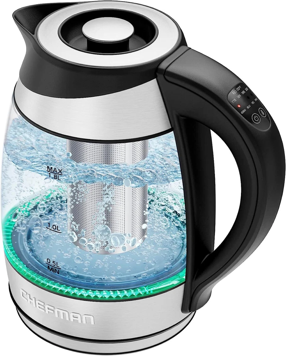 Chefman Fast Boiling 1.8L Electric Glass Kettle, Removable Tea