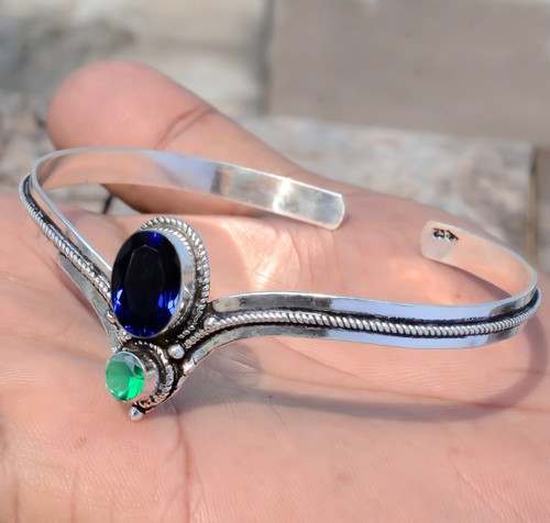 Bracelet En Argent Sterling 2 Rangs - Avec Tanzanite Et Topaze Bleue De Londres - Longueur 7,5 Pouces - Neuf Sans Boîte