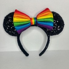 Disney Parks Minnie Black Sequin Ears Rainbow Collection Pride