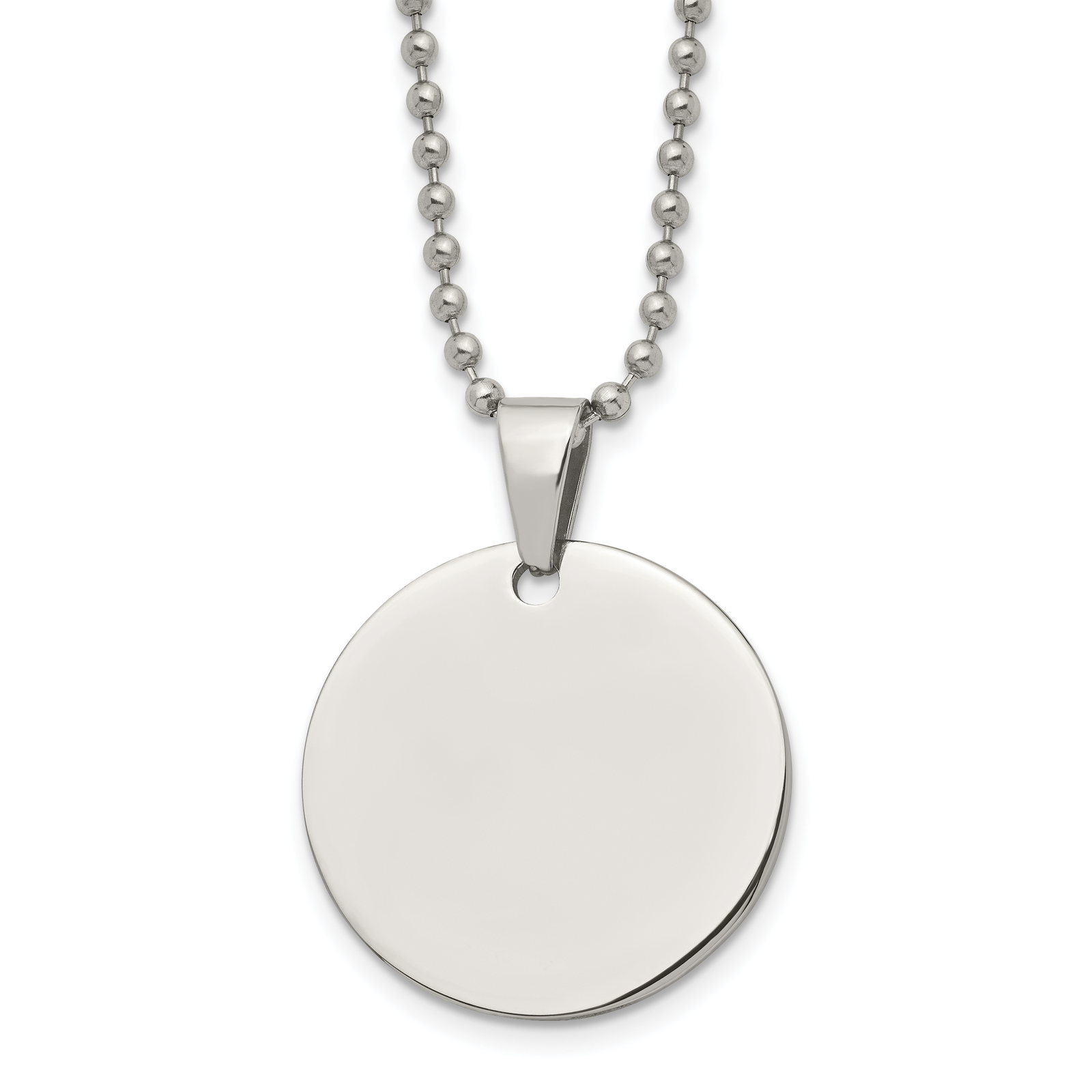 Chisel Stnls Steel and Reversible Round 2mm Dog Tag Ball Chain Necklace - 24