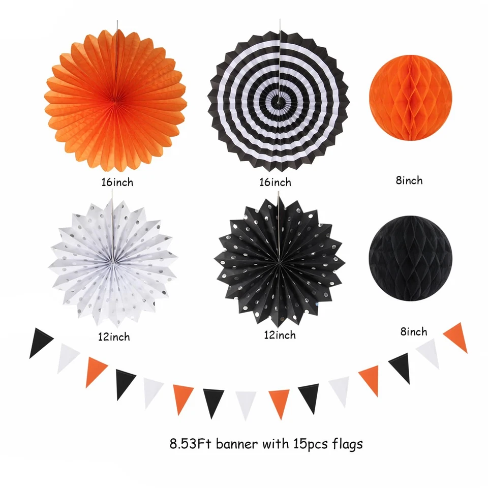 Naranja-Negro Blanco Fiesta-Decoraciones Papel-Flores Linternas - 20 PIEZAS Halloween... Foto 4 de 4