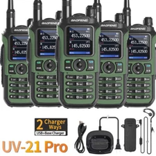 5 Pack Baofeng UV-21 Pro V2 Walkie Talkies Long Range Tri-Band Two Way Ham Radio