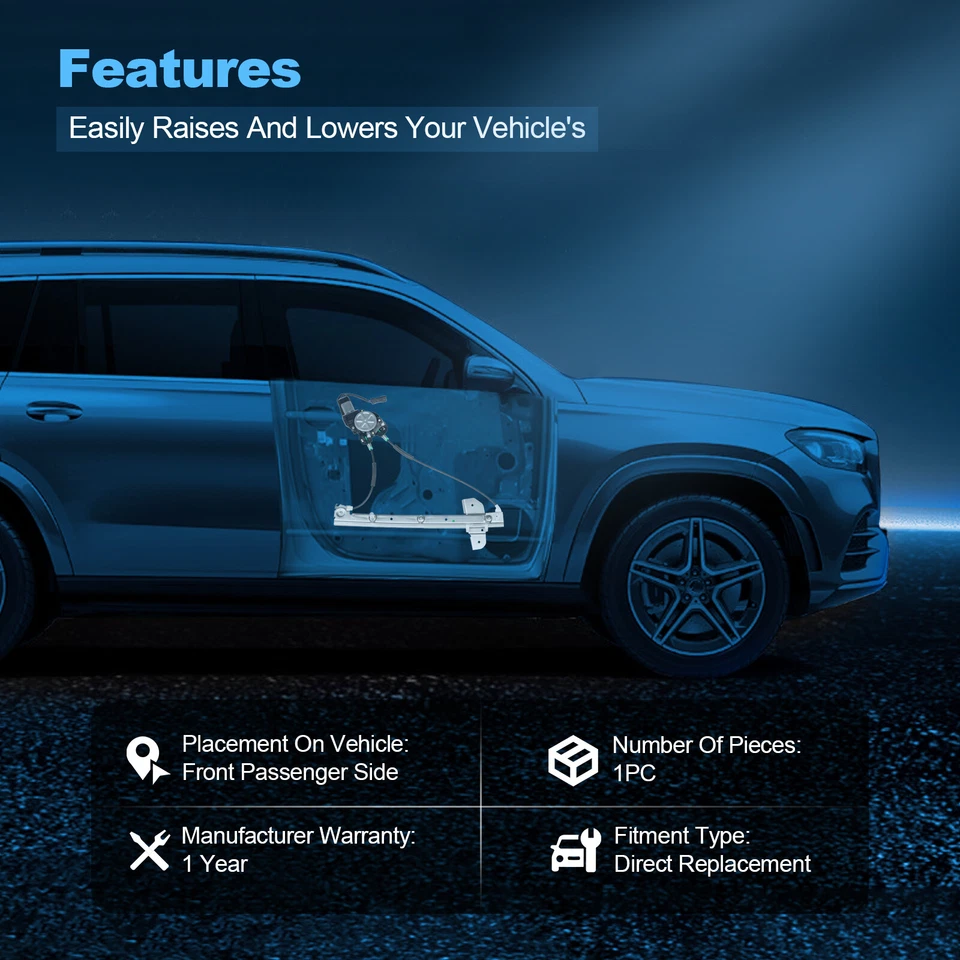 Regulador de ventana eléctrica delantero derecho con motor para camioneta Dodge Ram 1500 1999-2003 Foto 3 de 4