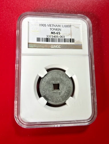 China French Colony VIETNAM 1905. Tonkin. 1/600 Piastre, NGC MS65 越南通寳 六百分之一