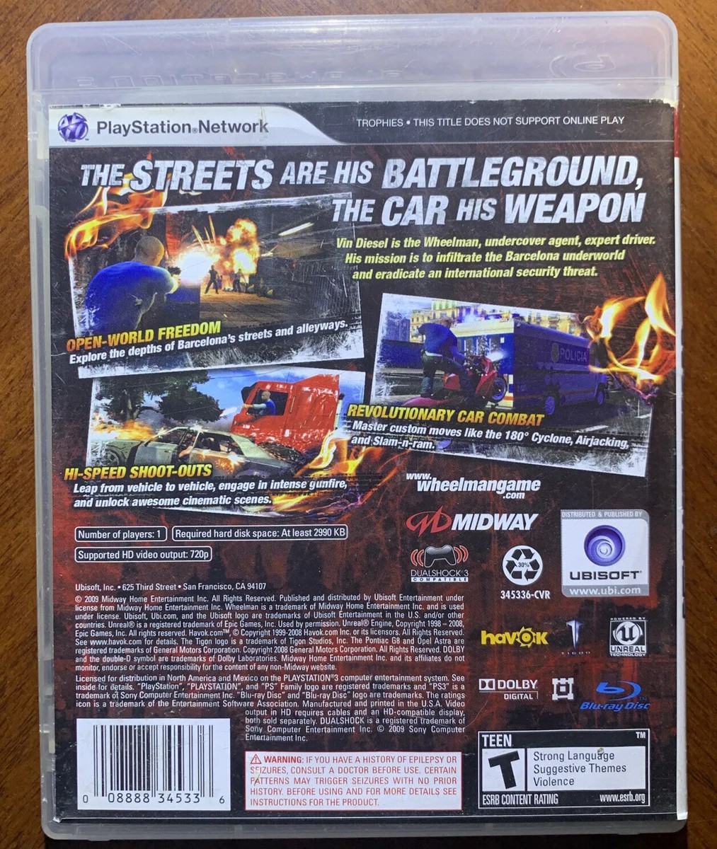 Vin Diesel Wheelman Sony PlayStation PS3 Game Complete With