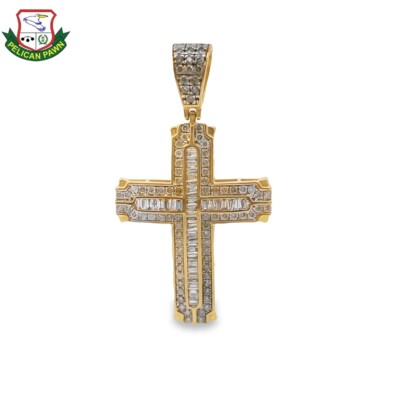LARGE 10K GOLD & DIAMOND CROSS PENDANT, 1.69 CTW (ALE-JLS 