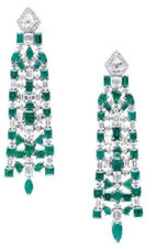 Beautiful Long 15.20ct Green Emerald With White CZ Chandelier Women's Earrings