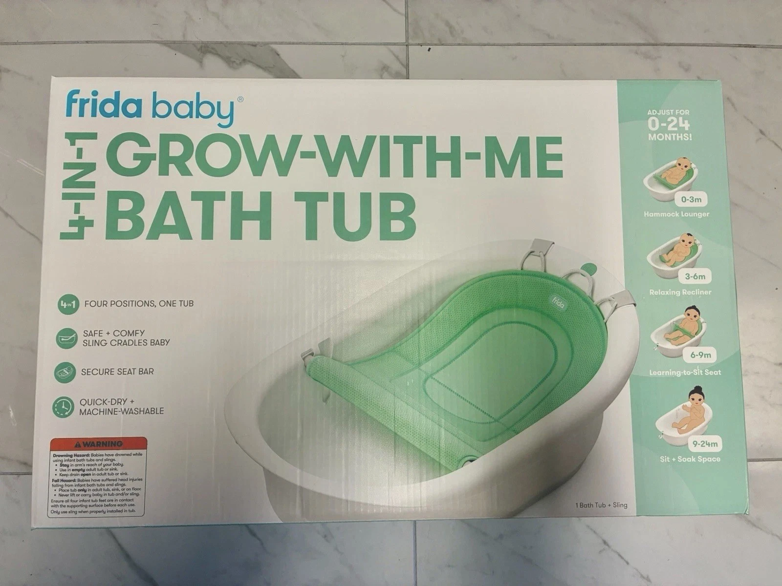 NEW Frida Baby Grow-With-Me Bath Tub, 4-in-1, 0-24 Months