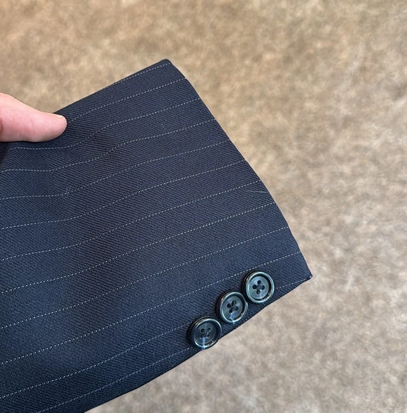 VINTAGE Paul Stuart mens 42R blue pinstripe 100% wool 2-button suit w/ trousers - Image 3 of 4