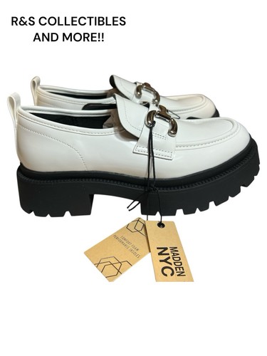 WOMEN’S PLATFORM LOAFERS SHOES SIZE 7 SLIP-ON WHITE & BLACK, FOAM INSOLE