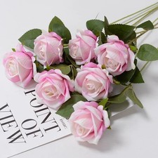12X Artificial Single Rose Bud With Stem Silk Flowers Fake Bouquet Wedding Party